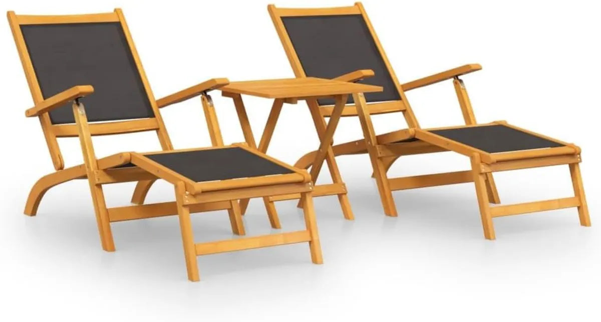 Set da Giardino: Sdraio Pieghevoli in Legno di Acacia con Tavolo, Ideali per Terrazza e Piscina