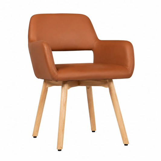 Sedia in Pelle Sintetica Marrone con Gambe in Legno
