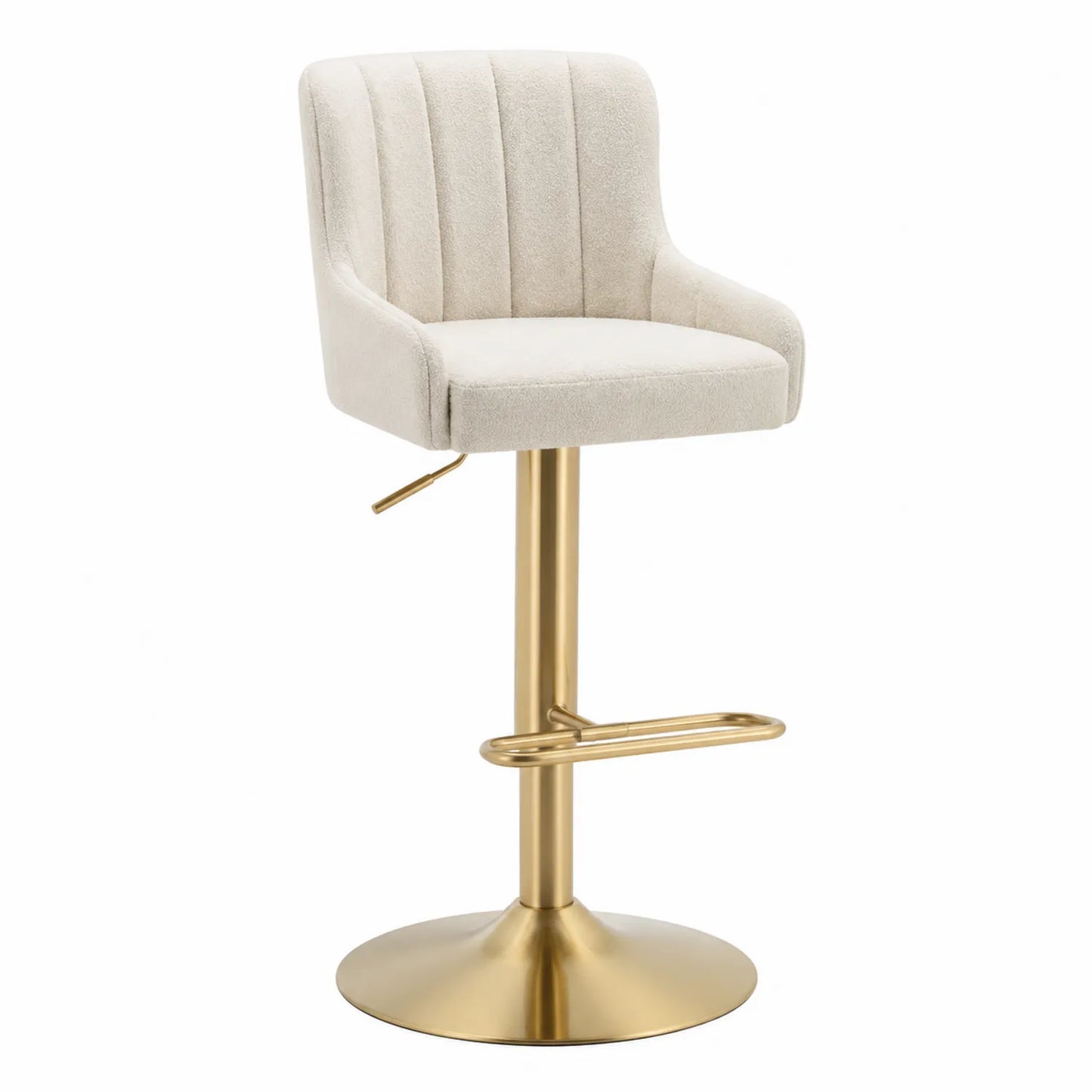Sgabello da Bar in Tessuto Beige con Base in Metallo Dorato