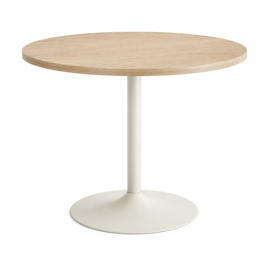 Tavolo rotondo in legno e metallo bianco, diametro 100 cm