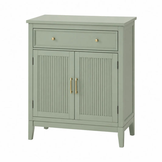 Credenza in Legno MDF Verde con Cassetto e Ante 90x40x100 cm