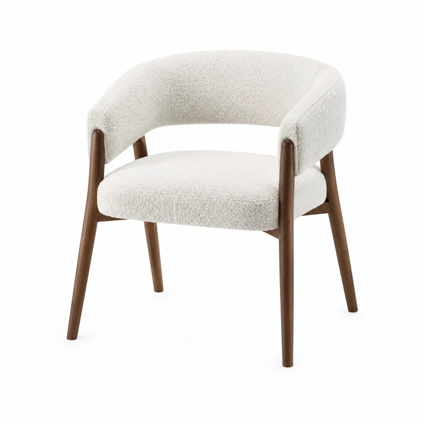 Sedia in legno massello imbottita in bouclé bianco