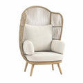 Poltrona in Rattan con Cuscini in Tessuto Beige