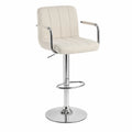 Sgabello da Bar in Tessuto Beige con Base in Metallo Cromato
