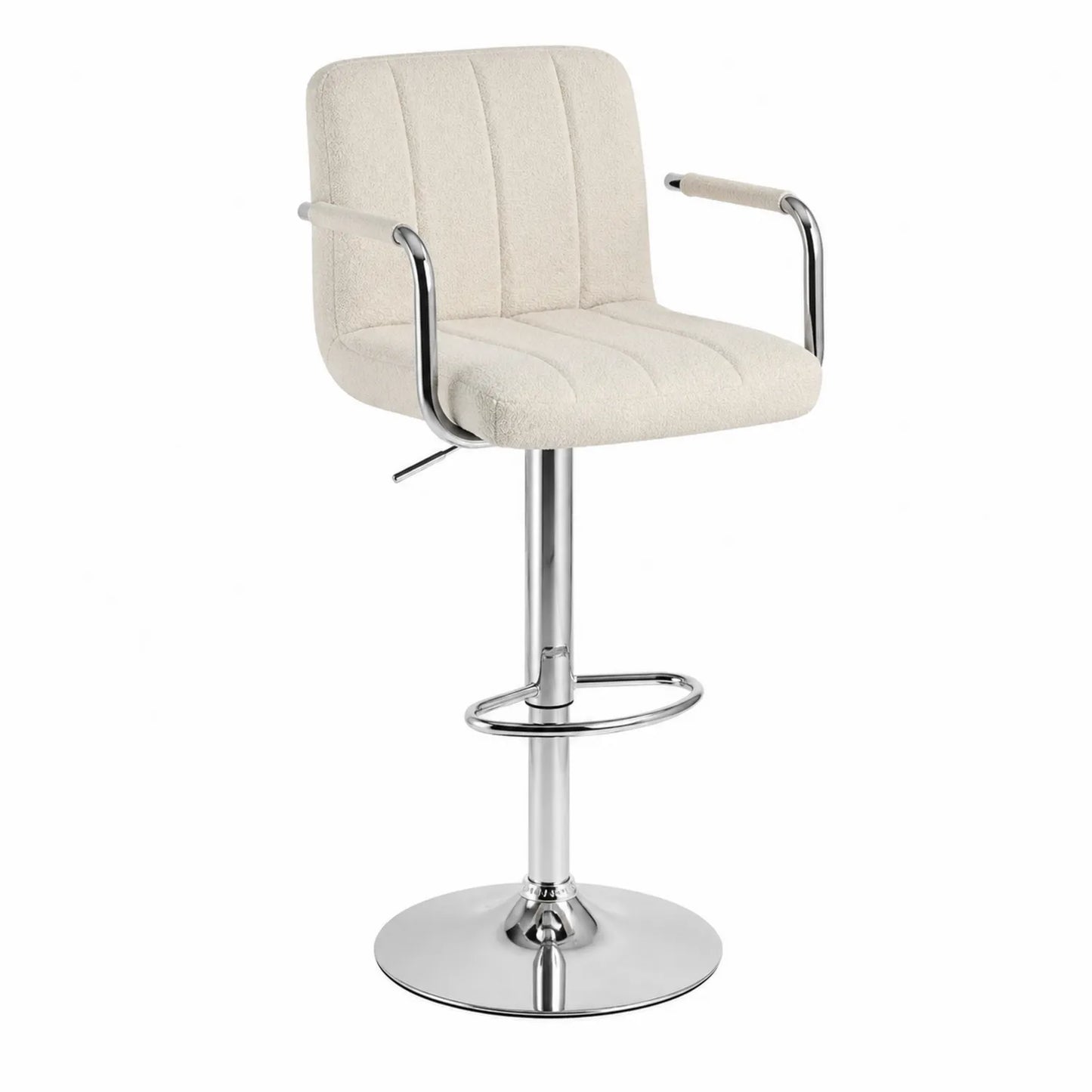 Sgabello da Bar in Tessuto Beige con Base in Metallo Cromato