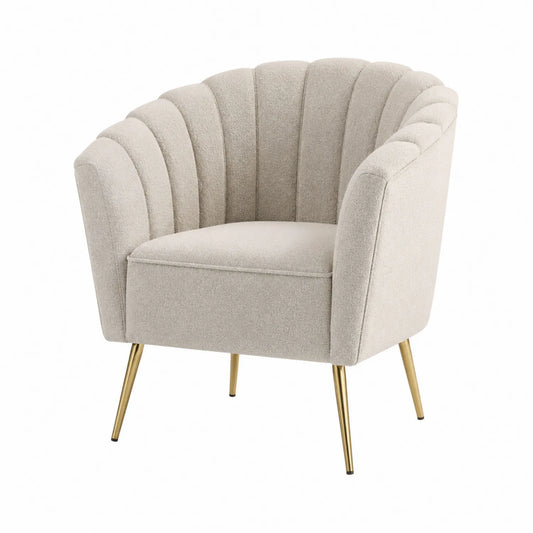 Poltrona in Tessuto Crema con Gambe in Metallo Dorato