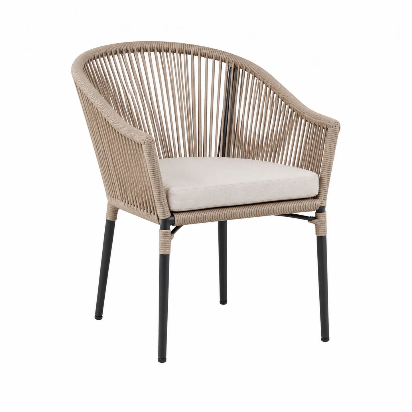 Sedia da esterno in metallo e corda intrecciata con cuscino sfoderabile Beige/Nero