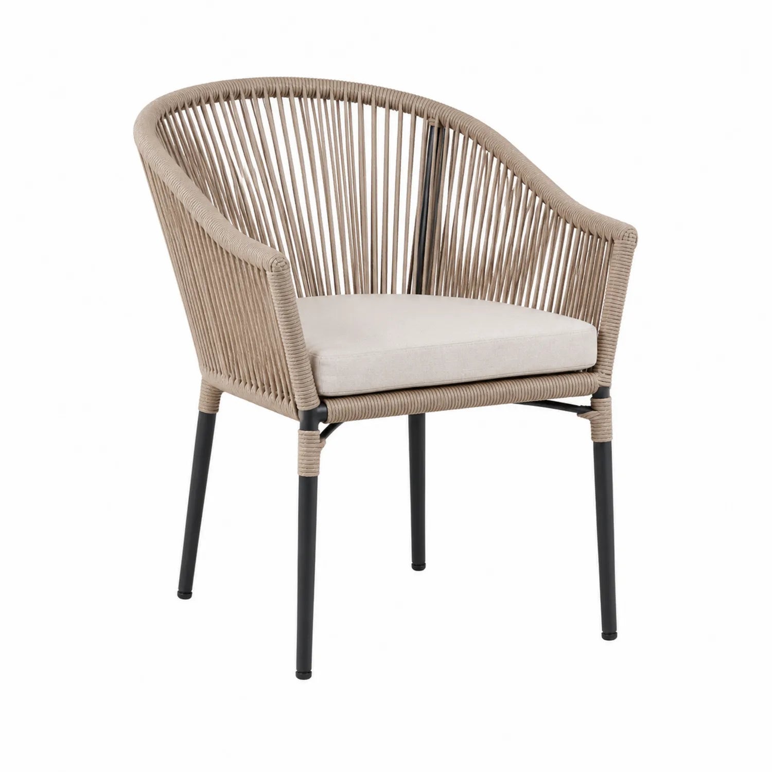 Sedia da esterno in metallo e corda intrecciata con cuscino sfoderabile Beige/Nero