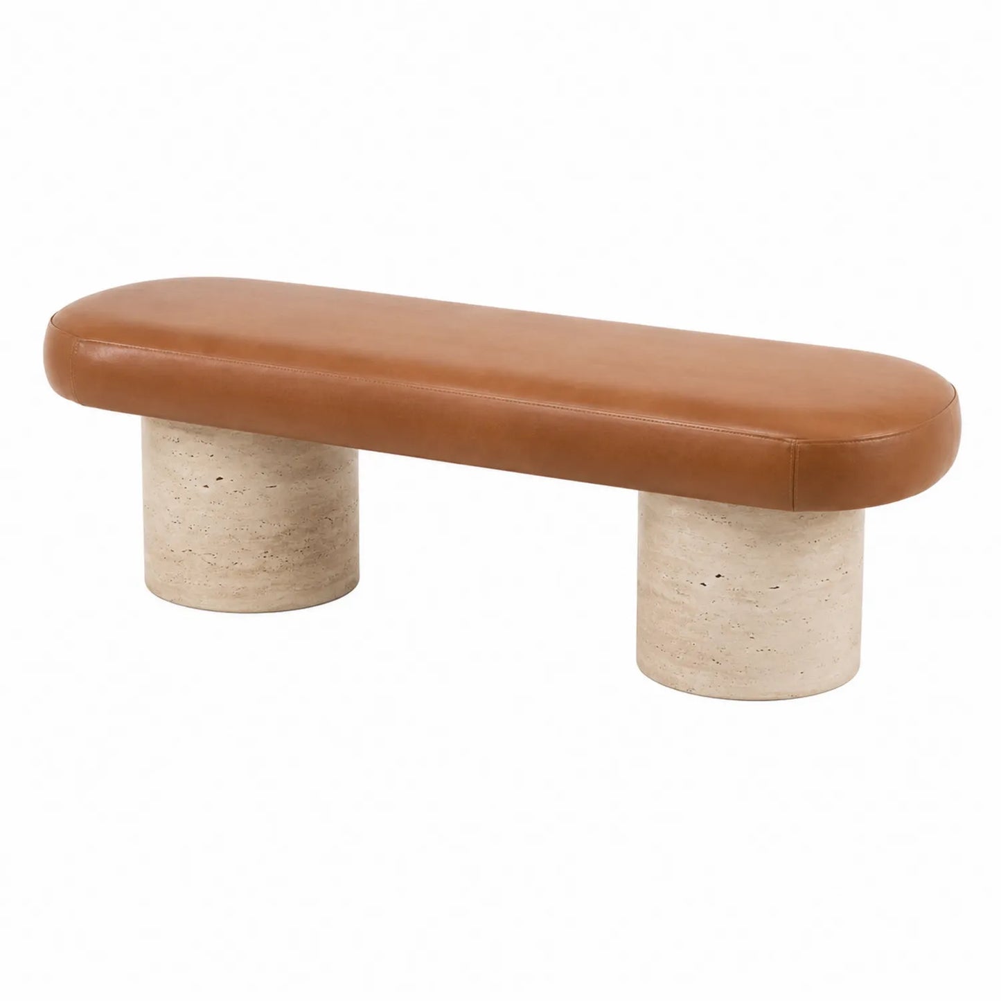 Panca in pelle con gambe in pietra marrone 120x40x45 cm