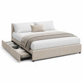 Letto Matrimoniale in Tessuto Beige con Contenitore e Cassetti 200x160 cm