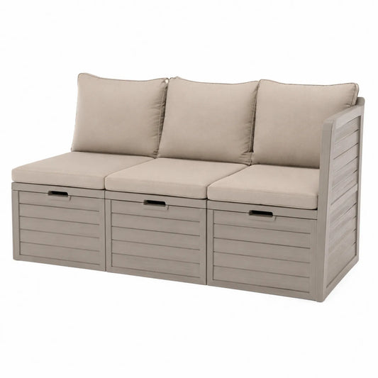 Divano 3 posti con struttura in legno e cuscini in poliestere beige