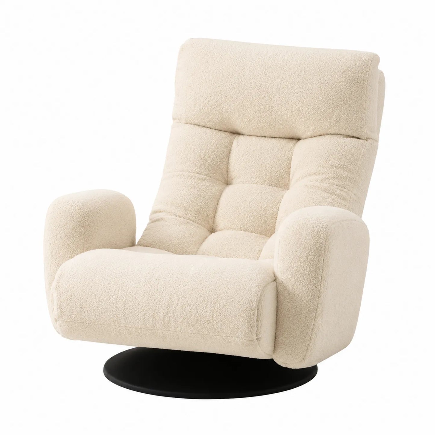 Poltrona girevole in tessuto bouclé crema con base in metallo