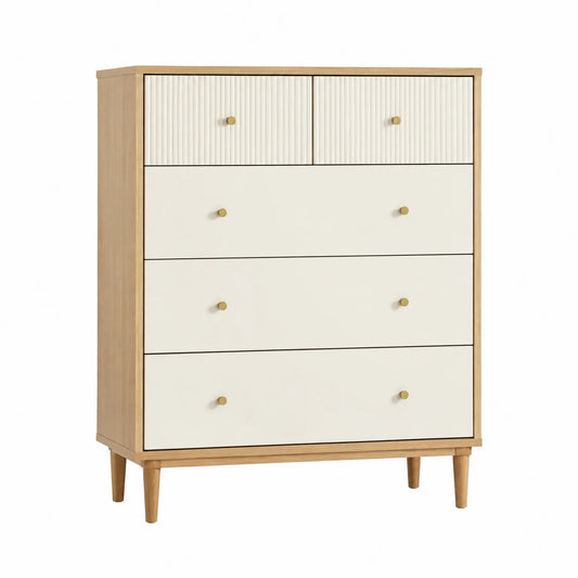 Cassettiera in legno e MDF con 5 cassetti bianchi