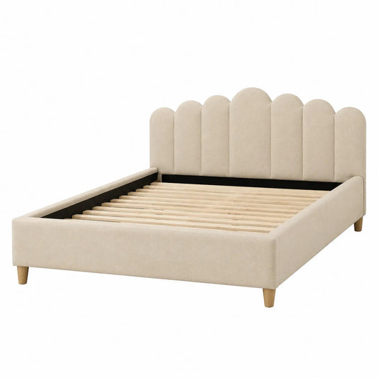 Letto matrimoniale in tessuto con testiera ondulata 160x200 cm