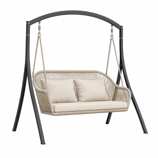Sedia Sospesa in Acciaio e Corda Beige
