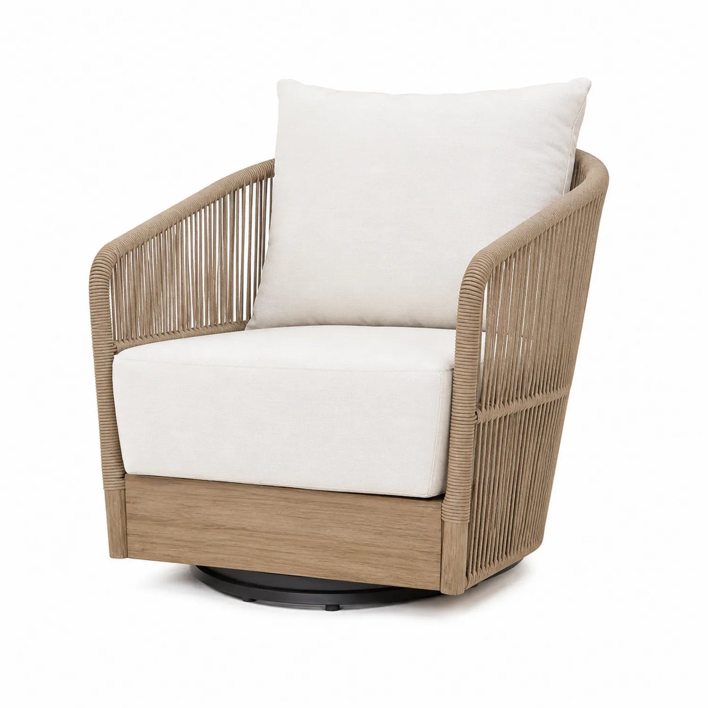 Poltrona da Esterno Girevole in Legno e Polyrattan con Cuscini